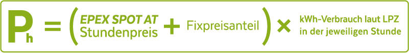 Ph = (EPEX SPOT AT Stundenpreis + Fixpreisanteil) * kWh-Verbrauch laut LPZ in der jeweiligen Stunde
